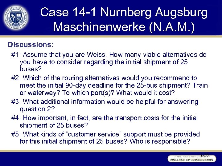 Case 14 -1 Nurnberg Augsburg Maschinenwerke (N. A. M. ) Discussions: #1: Assume that