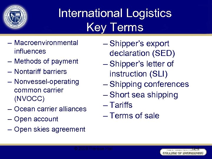 International Logistics Key Terms – Macroenvironmental influences – Methods of payment – Nontariff barriers