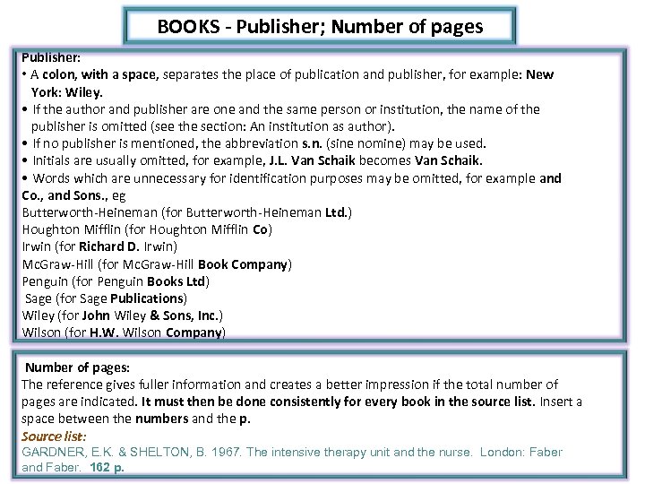 BOOKS - Publisher; Number of pages Publisher: • A colon, with a space, separates