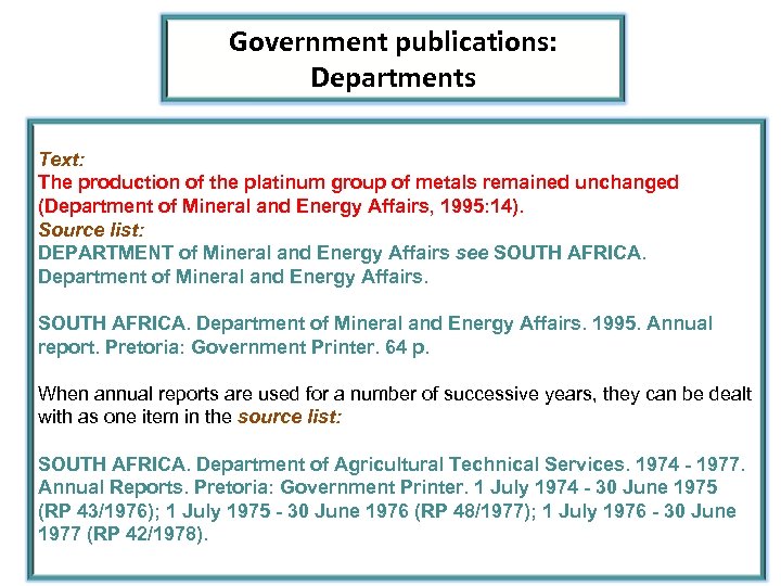 Government publications: Departments Text: The production of the platinum group of metals remained unchanged