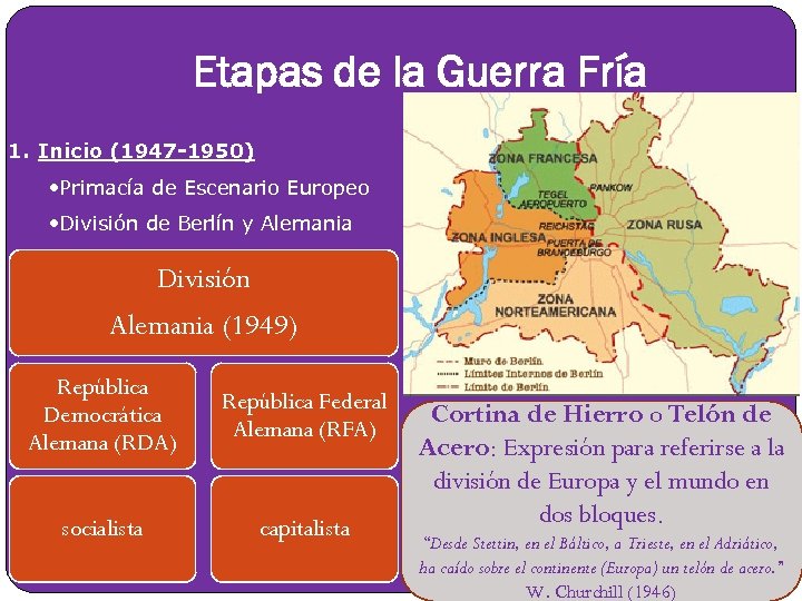 Etapas de la Guerra Fría 1. Inicio (1947 -1950) • Primacía de Escenario Europeo