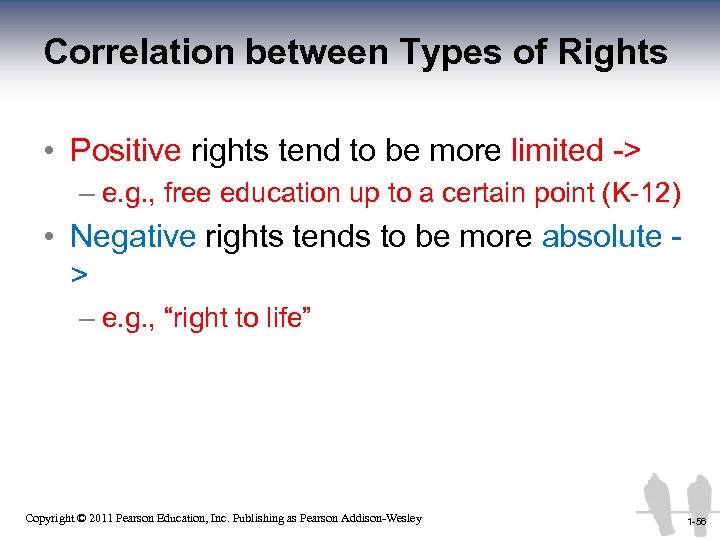 Correlation between Types of Rights • Positive rights tend to be more limited ->