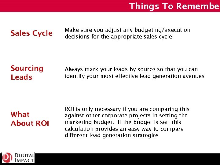 Things To Remember Sales Cycle Make sure you adjust any budgeting/execution decisions for the