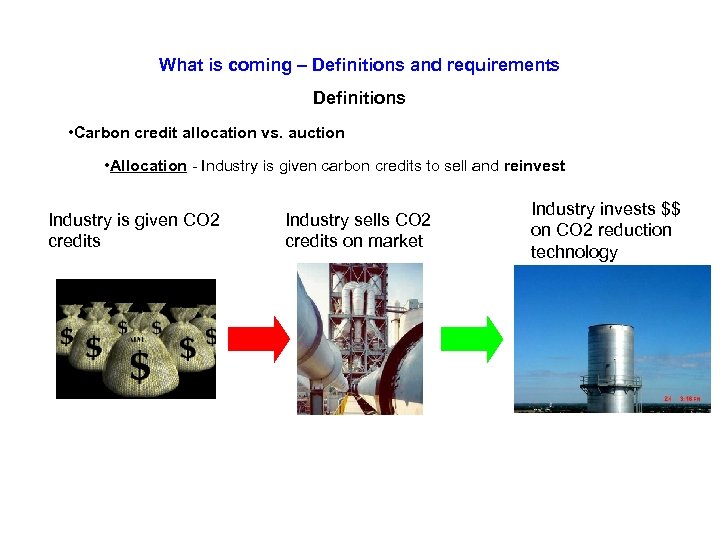 What is coming – Definitions and requirements Definitions • Carbon credit allocation vs. auction