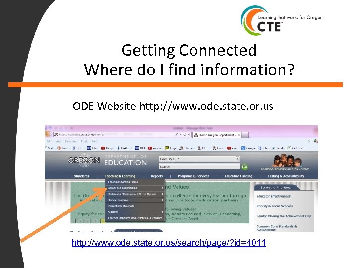 Getting Connected Where do I find information? ODE Website http: //www. ode. state. or.