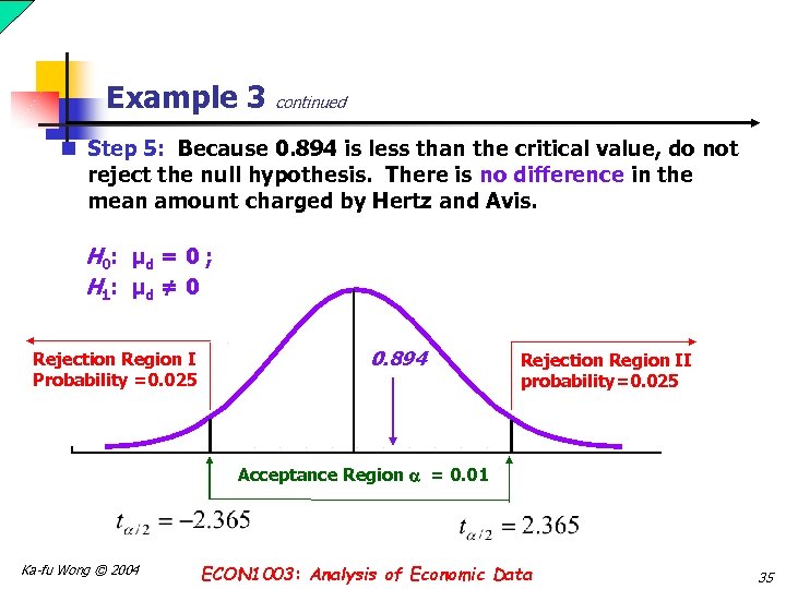 Example 3 continued n Step 5: Because 0. 894 is less than the critical