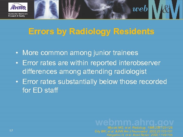 Errors by Radiology Residents • More common among junior trainees • Error rates are