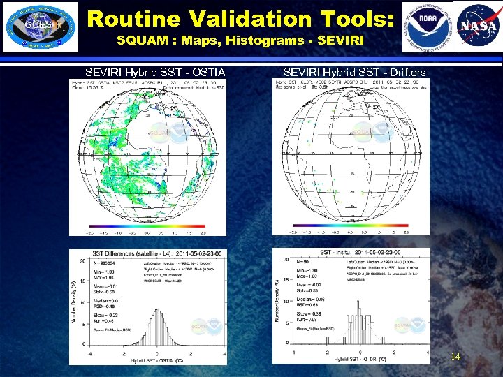 Routine Validation Tools: SQUAM : Maps, Histograms - SEVIRI Hybrid SST - OSTIA SEVIRI