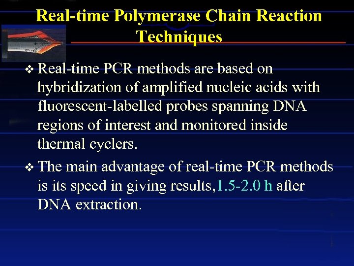 Real-time Polymerase Chain Reaction Techniques v Real-time PCR methods are based on hybridization of