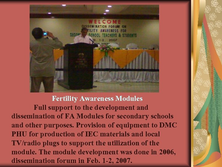 Fertility Awareness Modules Full support to the development and dissemination of FA Modules for