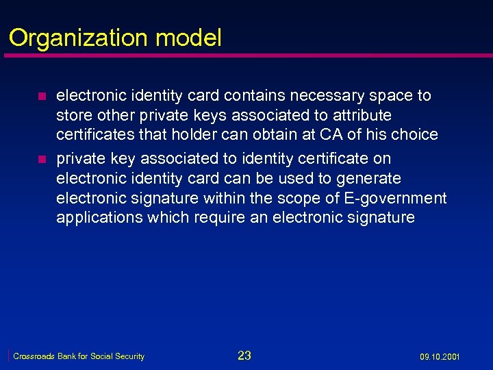 Organization model n n electronic identity card contains necessary space to store other private