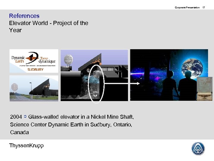 Corporate Presentation References Elevator World - Project of the Year 2004 Glass-walled elevator in