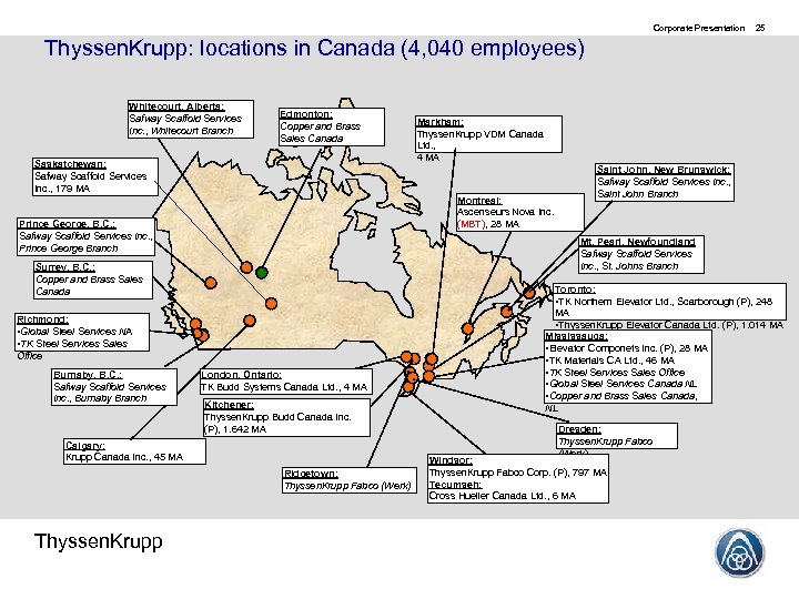 Corporate Presentation 25 Thyssen. Krupp: locations in Canada (4, 040 employees) Whitecourt, Alberta: Safway