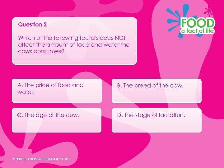 Question 3 Which of the following factors does NOT affect the amount of food