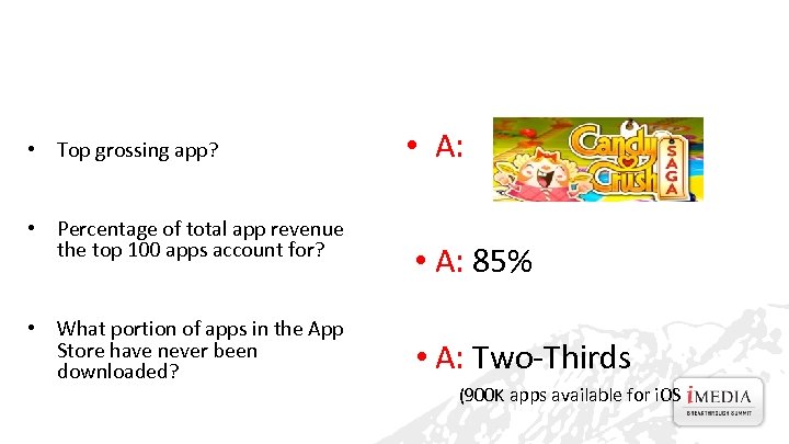 Quiz • Top grossing app? • Percentage of total app revenue the top 100
