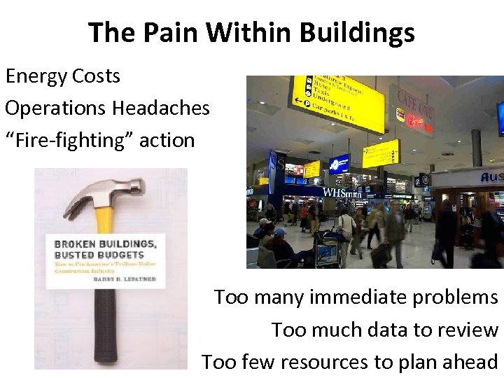 The Pain Within Buildings Energy Costs Operations Headaches “Fire-fighting” action Too many immediate problems