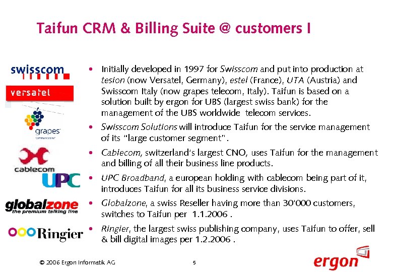 Taifun CRM & Billing Suite @ customers I • Initially developed in 1997 for