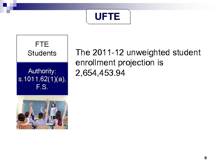 UFTE Students Authority: s. 1011. 62(1)(a), F. S. The 2011 -12 unweighted student enrollment