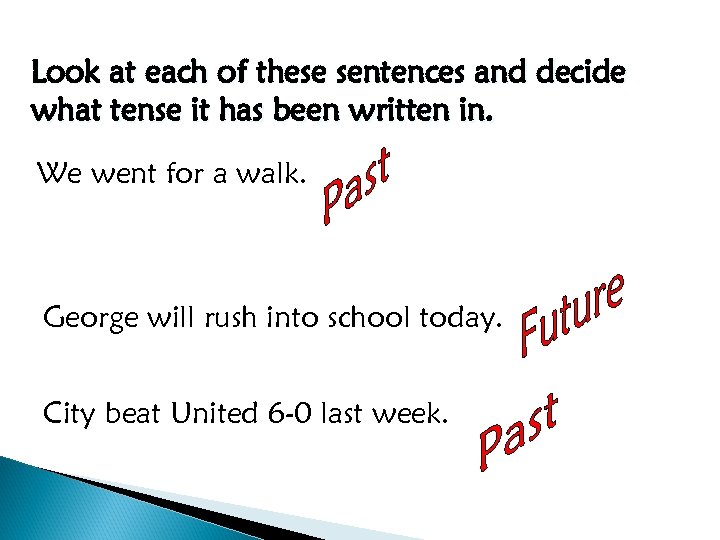 Look at each of these sentences and decide what tense it has been written