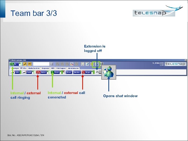 Team bar 3/3 Extension is logged off Internal / external call ringing Doc. No.