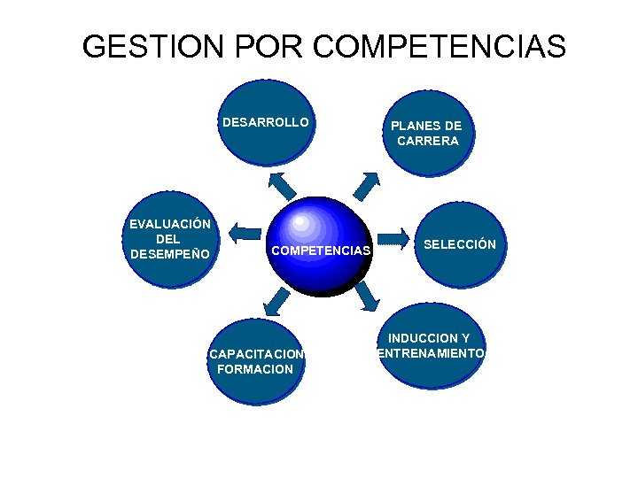 GESTION POR COMPETENCIAS DESARROLLO EVALUACIÓN DEL DESEMPEÑO COMPETENCIAS CAPACITACION FORMACION PLANES DE CARRERA SELECCIÓN