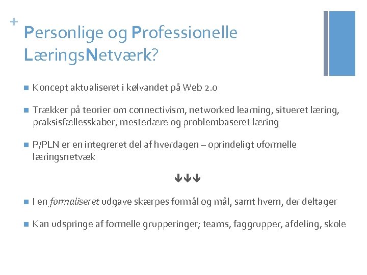 + Personlige og Professionelle Lærings. Netværk? n Koncept aktualiseret i kølvandet på Web 2.