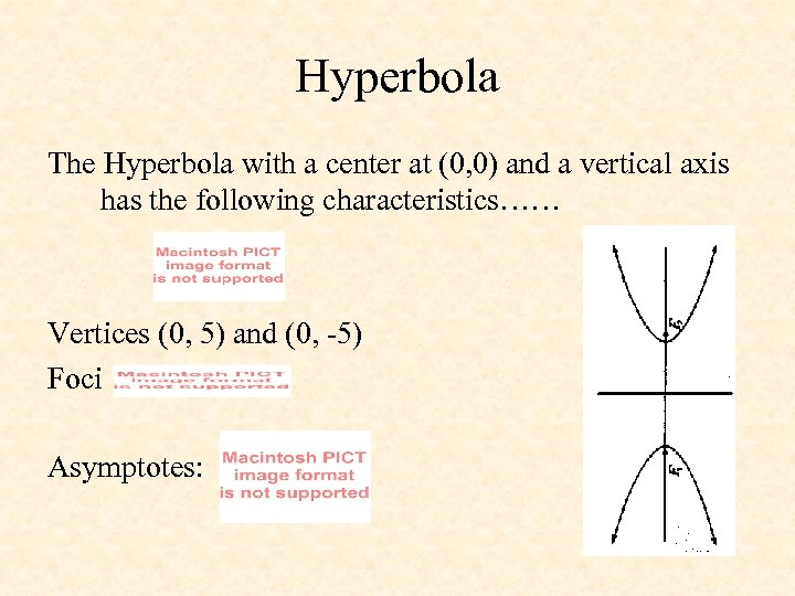 Hyperbola The Hyperbola with a center at (0, 0) and a vertical axis has