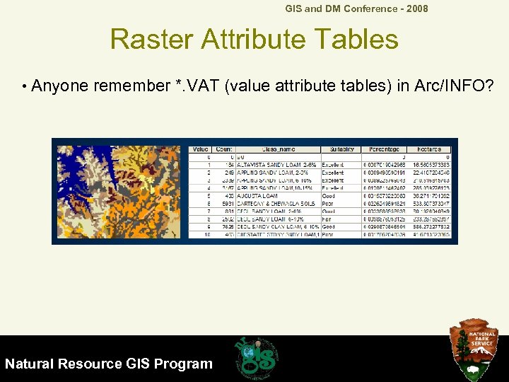 GIS and DM Conference - 2008 Raster Attribute Tables • Anyone remember *. VAT