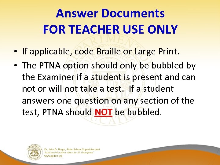 Answer Documents FOR TEACHER USE ONLY • If applicable, code Braille or Large Print.