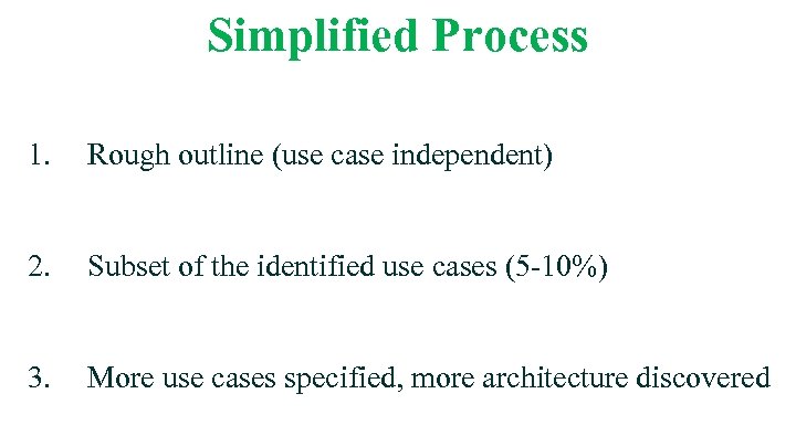 Simplified Process 1. Rough outline (use case independent) 2. Subset of the identified use