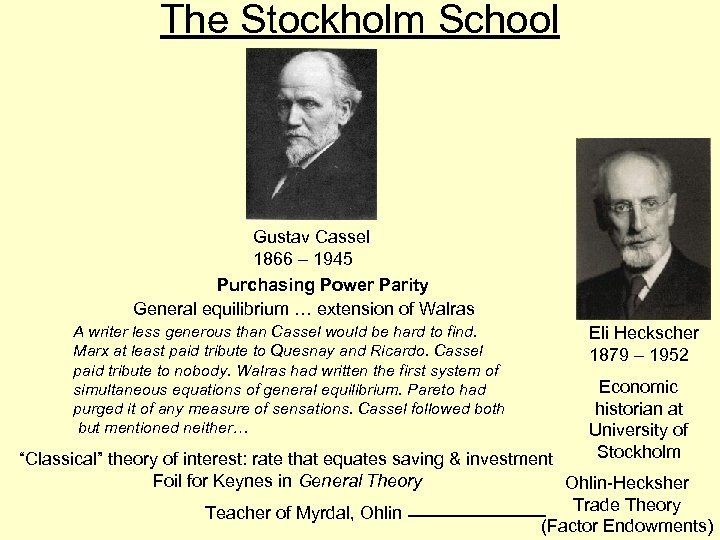The Stockholm School Gustav Cassel 1866 – 1945 Purchasing Power Parity General equilibrium …