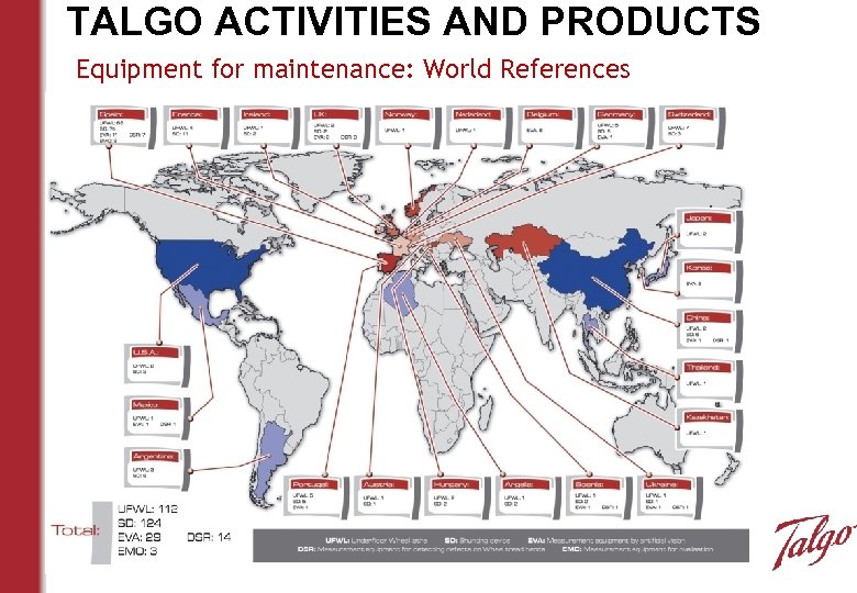 TALGO ACTIVITIES AND PRODUCTS Equipment for maintenance: World References 