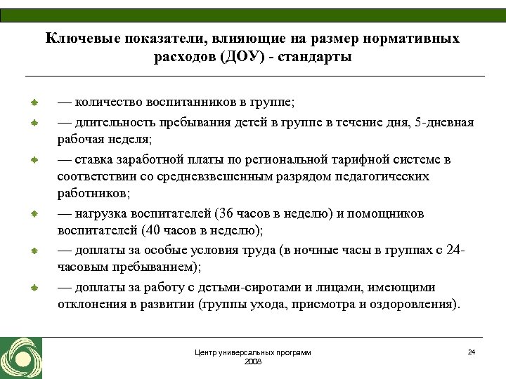 Ключевые показатели, влияющие на размер нормативных расходов (ДОУ) - стандарты — количество воспитанников в