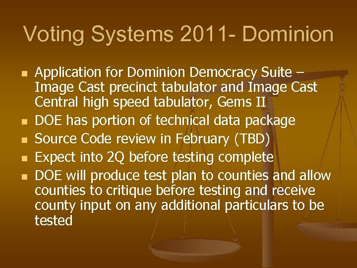 Voting Systems 2011 - Dominion n n Application for Dominion Democracy Suite – Image