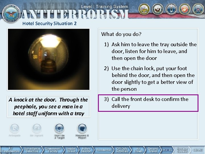 Hotel Security Situation 2 What do you do? 1) Ask him to leave the