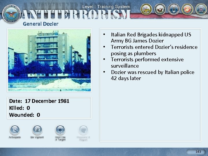 General Dozier • Italian Red Brigades kidnapped US Army BG James Dozier • Terrorists