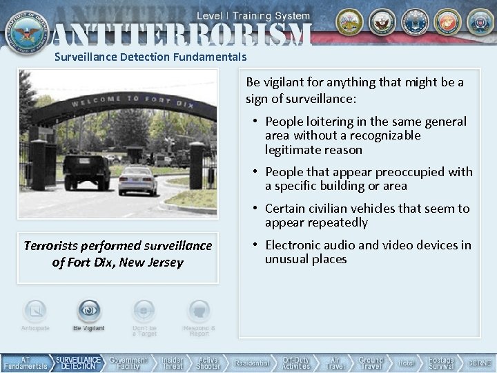 Surveillance Detection Fundamentals Be vigilant for anything that might be a sign of surveillance: