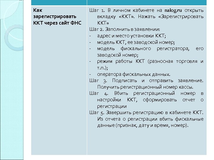 Как зарегистрировать ККТ через сайт ФНС Шаг 1. В личном кабинете на nalog. ru