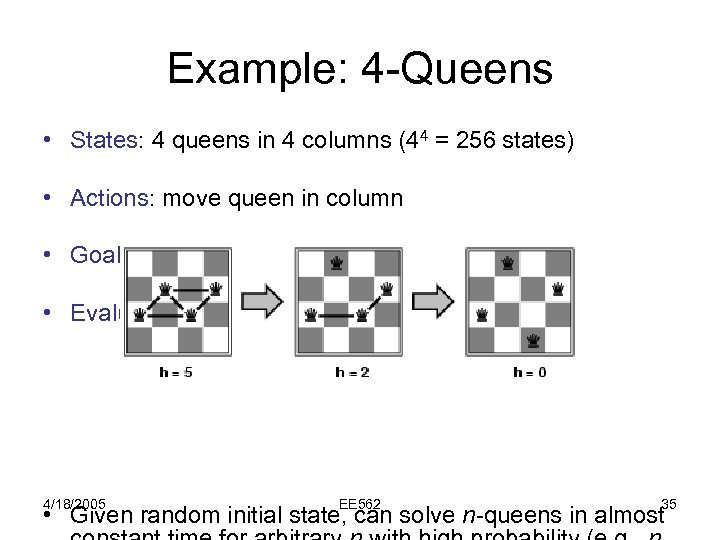 Example: 4 -Queens • States: 4 queens in 4 columns (44 = 256 states)