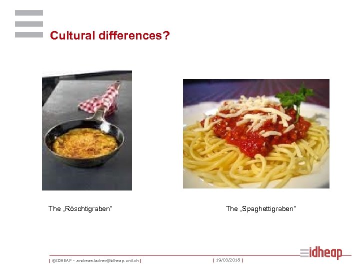 Cultural differences? The „Röschtigraben“ | ©IDHEAP – andreas. ladner@idheap. unil. ch | The „Spaghettigraben“