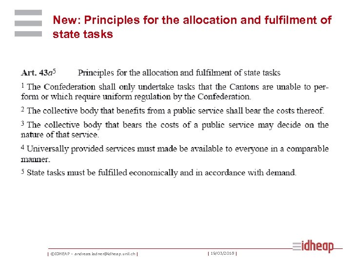 New: Principles for the allocation and fulfilment of state tasks | ©IDHEAP – andreas.