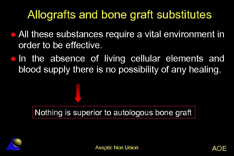Allografts and bone graft substitutes All these substances require a vital environment in order