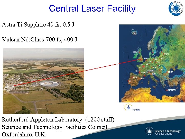 Central Laser Facility Astra Ti: Sapphire 40 fs, 0. 5 J Vulcan Nd: Glass