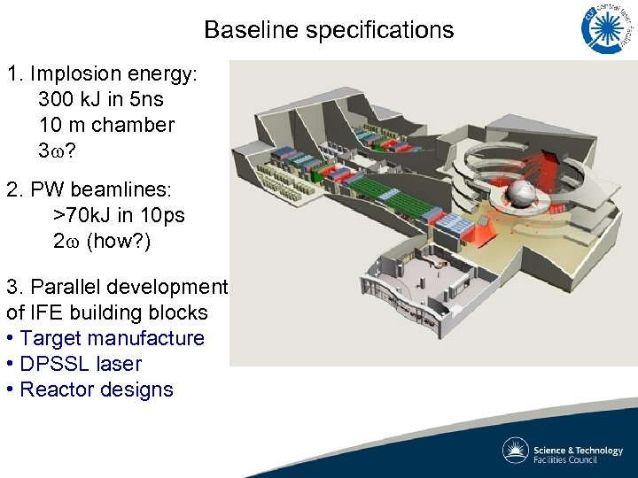 Baseline specifications 1. Implosion energy: 300 k. J in 5 ns 10 m chamber