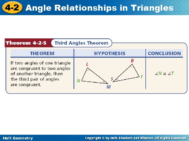 4 -2 Angle Relationships in Triangles Holt Geometry 