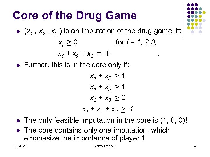 Core of the Drug Game l (x 1 , x 2 , x 3