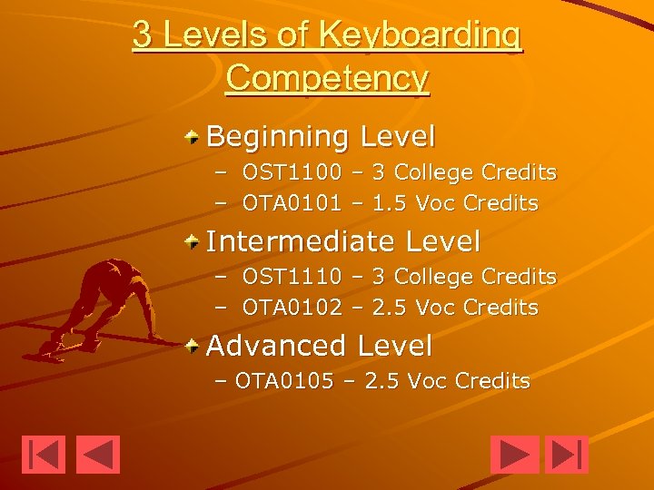 3 Levels of Keyboarding Competency Beginning Level – OST 1100 – 3 College Credits