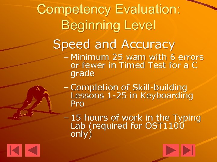 Competency Evaluation: Beginning Level Speed and Accuracy – Minimum 25 wam with 6 errors
