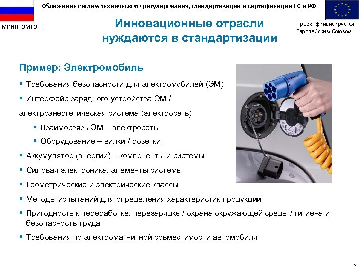 Сближение систем технического регулирования, стандартизации и сертификации ЕС и РФ МИНПРОМТОРГ Инновационные отрасли нуждаются