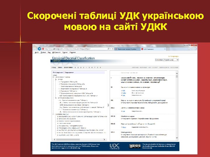 Скорочені таблиці УДК українською мовою на сайті УДКК 